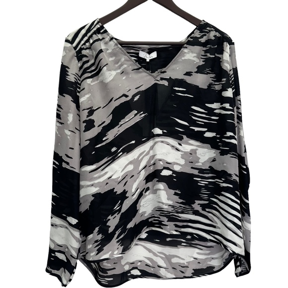 NWT Parker Black Grey 100% Silk V- Neck Pullover Blouse Top Size Large - Picture 10 of 11